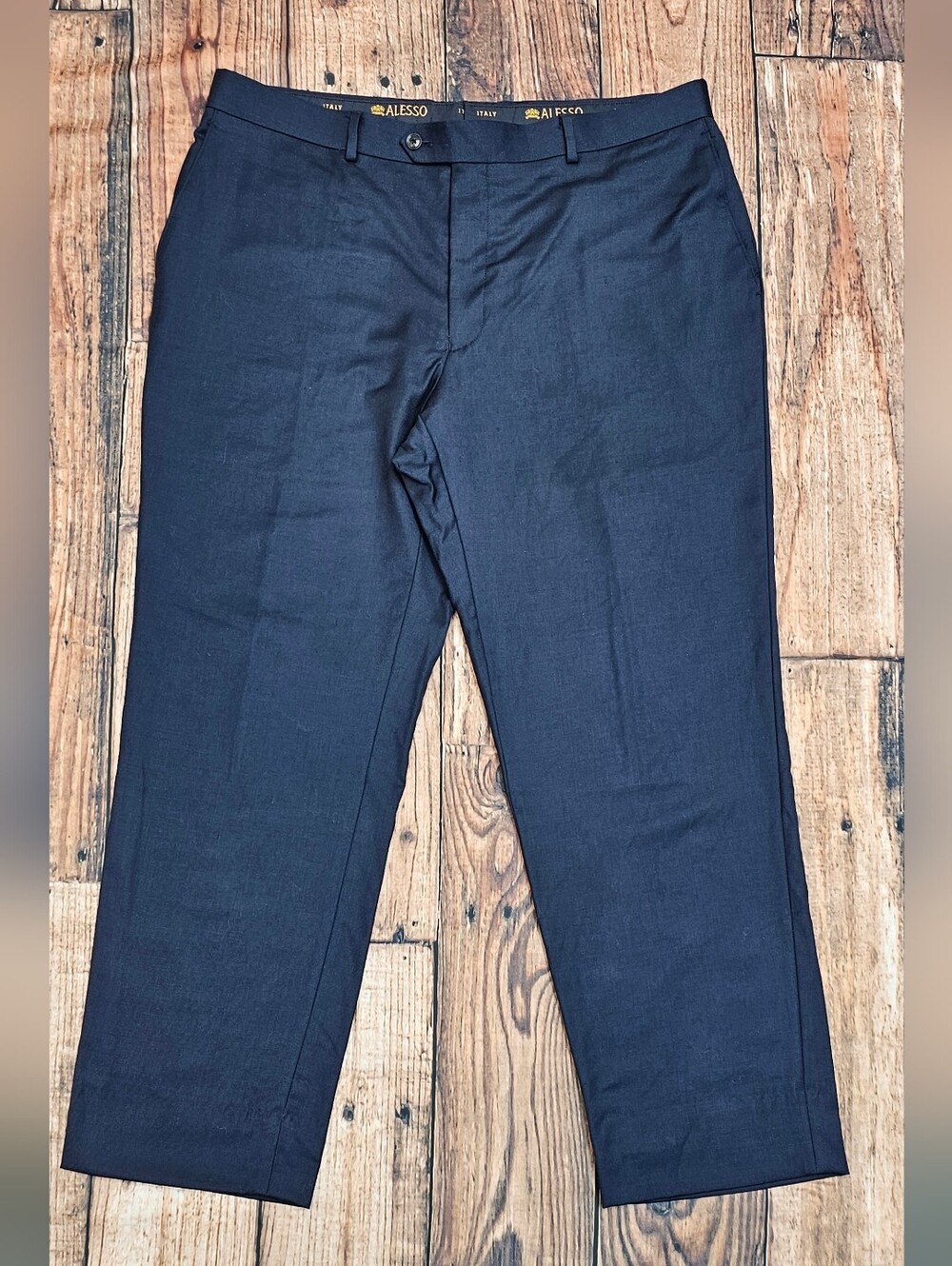 Alesso Flat Front Dress Pants 100% Wool Made in Italy  Men's Size 38x29 Navy